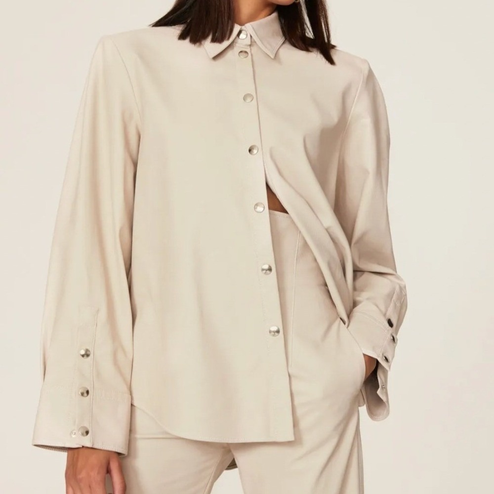 Sara Battaglia Women's Faux Leather Button-Down Shirt Top Made in Italy IT 46
